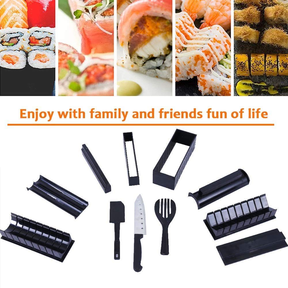 ELEDUCTMON Sushi Making Kit for Beginners - Original Sushi Maker Deluxe Exclusive Online Video Tutorials Complete with Sushi Knife 11 Piece DIY Sushi Set - Easy and Fun - Sushi Rolls - Maki Rolls