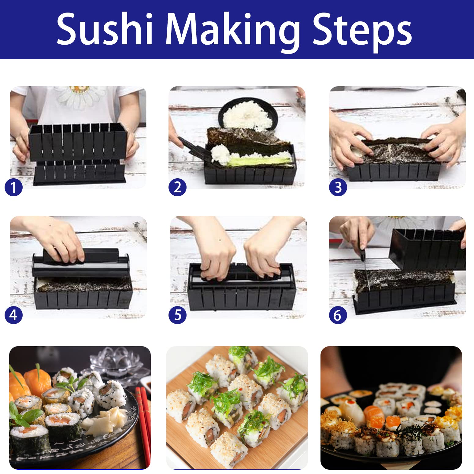 ELEDUCTMON Sushi Making Kit for Beginners - Original Sushi Maker Deluxe Exclusive Online Video Tutorials Complete with Sushi Knife 11 Piece DIY Sushi Set - Easy and Fun - Sushi Rolls - Maki Rolls
