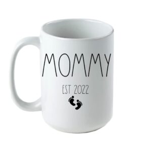 new mom gift from baby, husband for mommy est 2022 coffee mug is the perfect stocking stuffer for this holiday season, farmhouse minimalist style cup 15oz