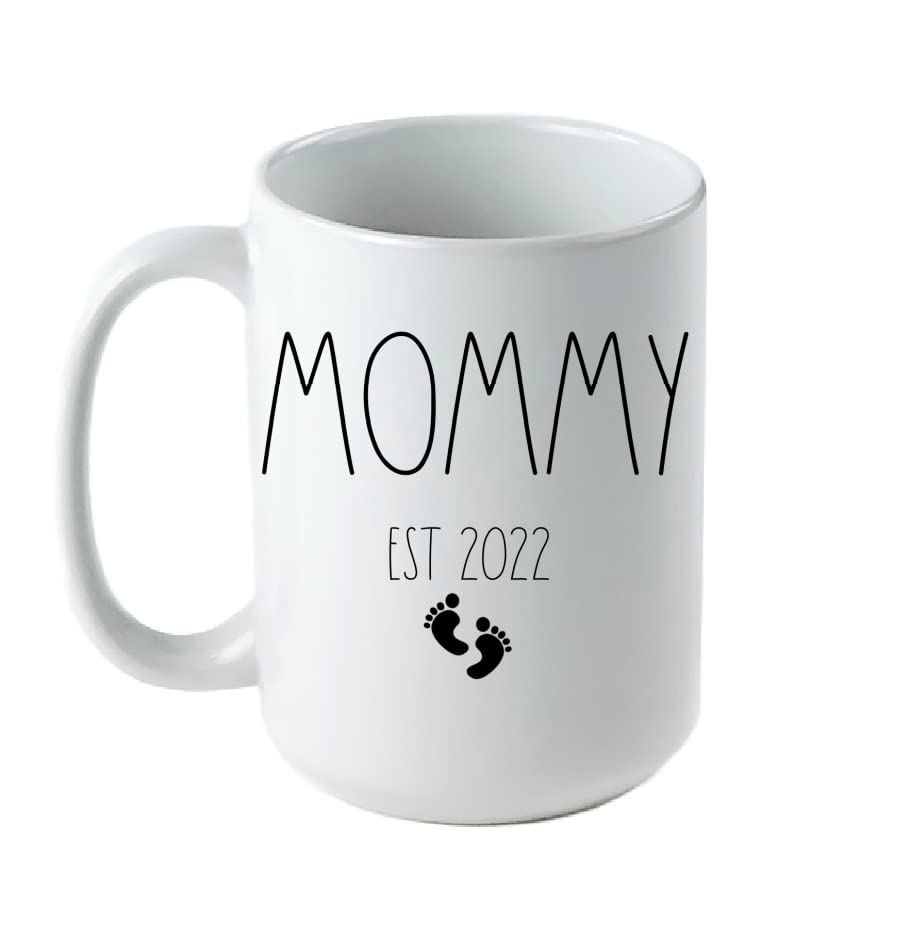 New Mom Gift From Baby, Husband for Mommy Est 2022 Coffee Mug Is The Perfect Stocking Stuffer For This Holiday Season, Farmhouse Minimalist Style Cup 15oz