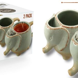 Green Elephant Ceramic Tea Mug (Mint green) 15oz (Set of 2) Makes a Great Gift