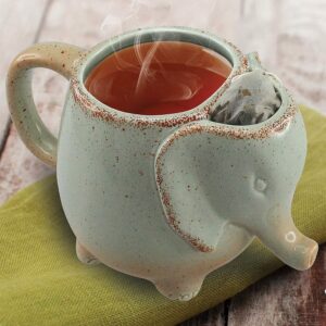 Green Elephant Ceramic Tea Mug (Mint green) 15oz (Set of 2) Makes a Great Gift