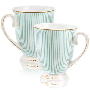 dicunoy 2 pack bone china mugs, 11oz fine china coffee tea cups with gold trim, thin vintage cup with pedestal for valentine's day, mother's day, birthday, anniversary, christmas gift