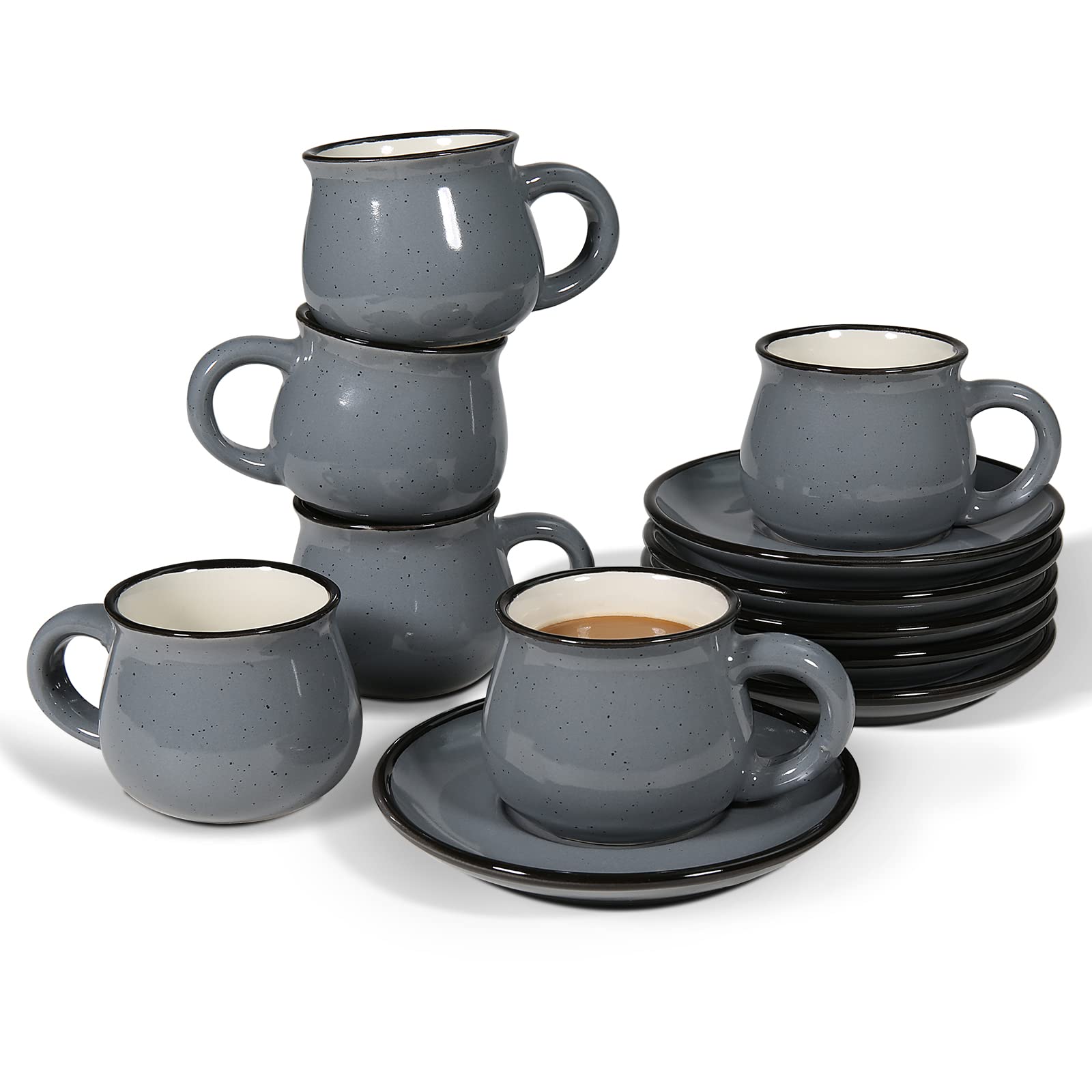 Turkish Coffee Cup Set of 6,Cute Coffee Mugs,Demitasse Cup,28 Ounce,Sleek Grey-SENWAKO