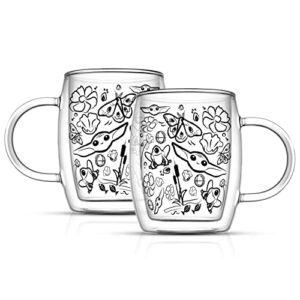 joyjolt ‘nature friends’ grogu coffee mug set of 2 double wall mug. 5.4oz large espresso cups or cappucino cup. mandalorian star wars mugs, insulated coffee mug, clear glass cups coffee cup set
