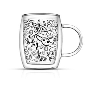 JoyJolt ‘Nature Friends’ Grogu Coffee Mug Set of 2 Double Wall Mug. 5.4oz Large Espresso Cups or Cappucino Cup. Mandalorian Star Wars Mugs, Insulated Coffee Mug, Clear Glass Cups Coffee Cup Set