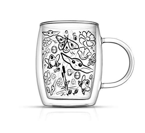 JoyJolt ‘Nature Friends’ Grogu Coffee Mug Set of 2 Double Wall Mug. 5.4oz Large Espresso Cups or Cappucino Cup. Mandalorian Star Wars Mugs, Insulated Coffee Mug, Clear Glass Cups Coffee Cup Set