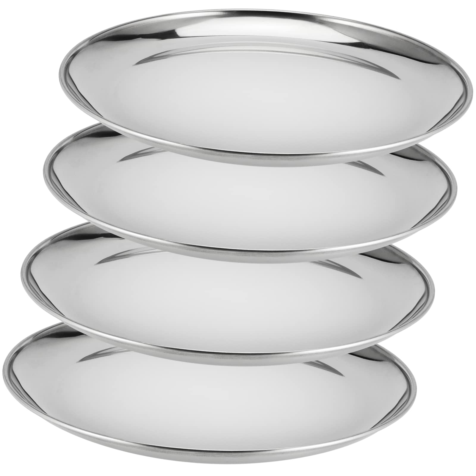 MUKCHAP 4 PCS 10 Inch Stainless Steel Plates, Round Metal Dinner Plate, Stainless Steel Dinner Dishes for Parting, Outdoor Camping, Salad, Fruit, Dishwasher Safe, Silver