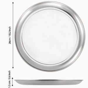 MUKCHAP 4 PCS 10 Inch Stainless Steel Plates, Round Metal Dinner Plate, Stainless Steel Dinner Dishes for Parting, Outdoor Camping, Salad, Fruit, Dishwasher Safe, Silver