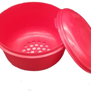 APSI Store Kernel Katcher Popcorn Bowl Set - Popcorn Bowl Strainer Sifter Shaker Kernel Catcher and Separator, Large and Reusable With Lid, Dishwasher Safe, Recycled Plastic with Handle (Red)