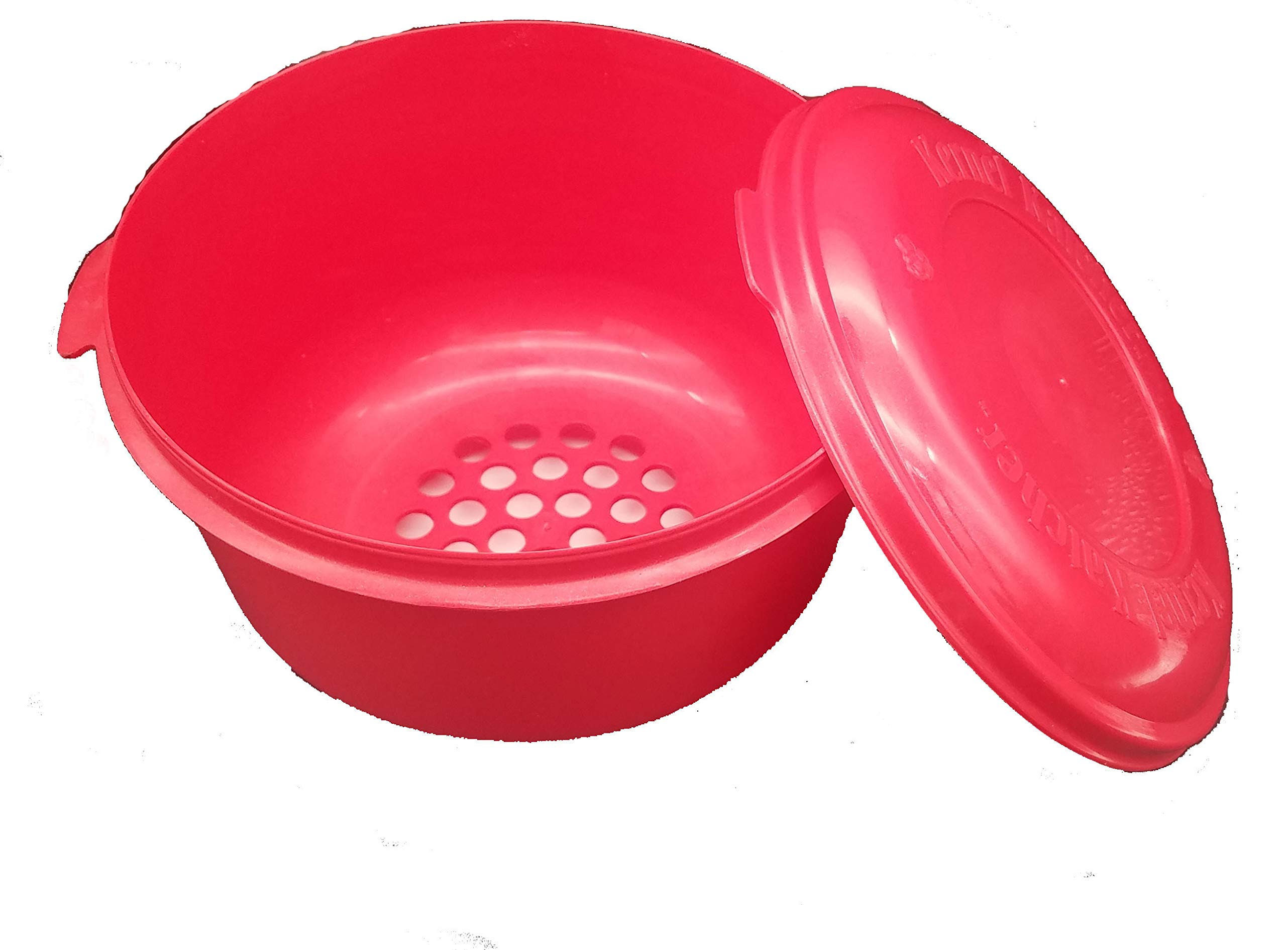 APSI Store Kernel Katcher Popcorn Bowl Set - Popcorn Bowl Strainer Sifter Shaker Kernel Catcher and Separator, Large and Reusable With Lid, Dishwasher Safe, Recycled Plastic with Handle (Red)