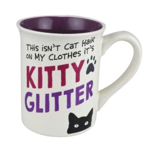 Enesco Our Name is Mud Cat Hair Kitty Glitter Coffee Mug, 16 Ounce, Multicolor