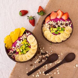 LABACRAFT Coconut Bowls and Wooden Spoon Set 2 Perfect for Smoothie Bowls 5.5 x 2.2 inches Vegan Coconut Made From Coconut Shells Polished With Coco Oil (Gift Set 2)