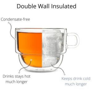 BTaT- Stackable Insulated Coffee Mugs, 4 Pack 8 oz(240 ml), Stackable Cappuccino Cups, Double Wall Glass Coffee Cups, Tea Cups, Latte Cups, Beer Glasses, Latte Mug, Clear Mugs