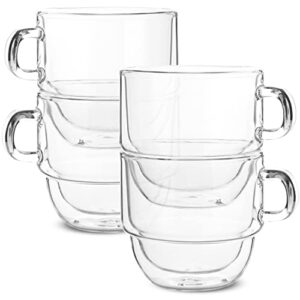 btat- stackable insulated coffee mugs, 4 pack 8 oz(240 ml), stackable cappuccino cups, double wall glass coffee cups, tea cups, latte cups, beer glasses, latte mug, clear mugs