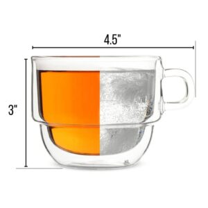 BTaT- Stackable Insulated Coffee Mugs, 4 Pack 8 oz(240 ml), Stackable Cappuccino Cups, Double Wall Glass Coffee Cups, Tea Cups, Latte Cups, Beer Glasses, Latte Mug, Clear Mugs