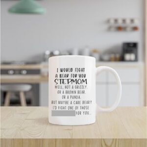 kunlisa Best Stepmom Gift Mug Cup,I Would Fight a Bear for You Stepmom Ceramic Mug-11oz Coffee Milk Tea Mug Cup,Stepmom Stepmother Mother-in-Law Birthday Mother's Day Gifts from Stepdaughter Stepson