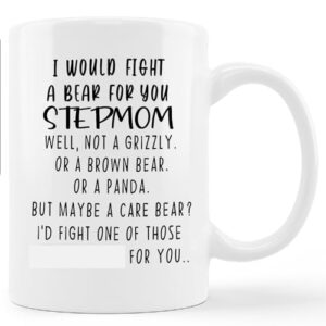 kunlisa best stepmom gift mug cup,i would fight a bear for you stepmom ceramic mug-11oz coffee milk tea mug cup,stepmom stepmother mother-in-law birthday mother's day gifts from stepdaughter stepson