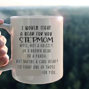 kunlisa Best Stepmom Gift Mug Cup,I Would Fight a Bear for You Stepmom Ceramic Mug-11oz Coffee Milk Tea Mug Cup,Stepmom Stepmother Mother-in-Law Birthday Mother's Day Gifts from Stepdaughter Stepson