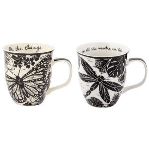 karma gifts 16 oz black and white boho mug butterfly - cute coffee and tea mug - ceramic coffee mugs for women and men & gifts 16 oz black and white boho mug dragonfly - cute coffee and tea mug