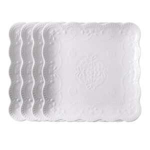 jusalpha square embossed lace ceramic plate-tableware set 4 pieces (10 inches, white)