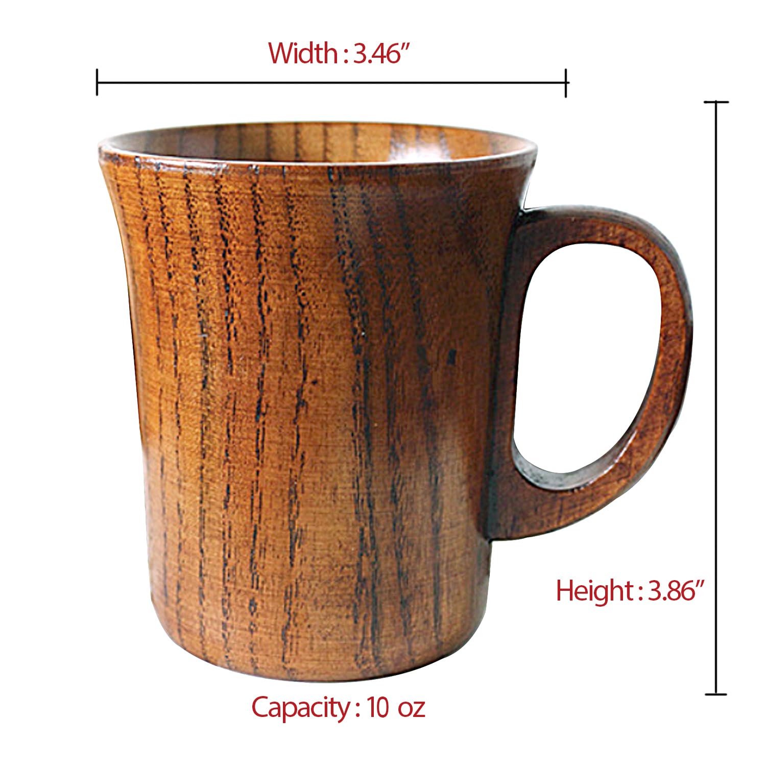 CTIGERS Wooden Coffee Beer Mugs Wood Cup Nature Jujube Mug Handmade Tea Cup with Handle 10 oz / 300ml