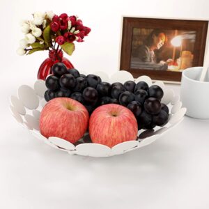 OwnMy Metal Fruit Bowl Basket Creative Table Centerpiece Fruit Stand Decorative Countertop Fruit Holder for Kitchen Counter, Iron Large Fruit Plate Round Storage Tray for Bread Snacks Candy (White)