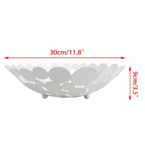 OwnMy Metal Fruit Bowl Basket Creative Table Centerpiece Fruit Stand Decorative Countertop Fruit Holder for Kitchen Counter, Iron Large Fruit Plate Round Storage Tray for Bread Snacks Candy (White)