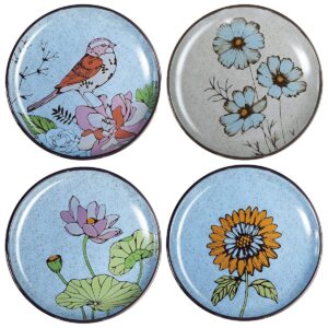 bicuzat 6-inch porcelain snack plate, banquet dessert plate, flower and bird pattern, set of 4