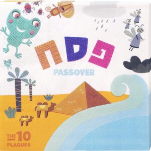 Passover Disposable Seder Plate Set - Ten Plagues Design - 9" and 7" Plates, Cups, Napkins, and Place Cards, 120 Piece Set, Serves 24 People