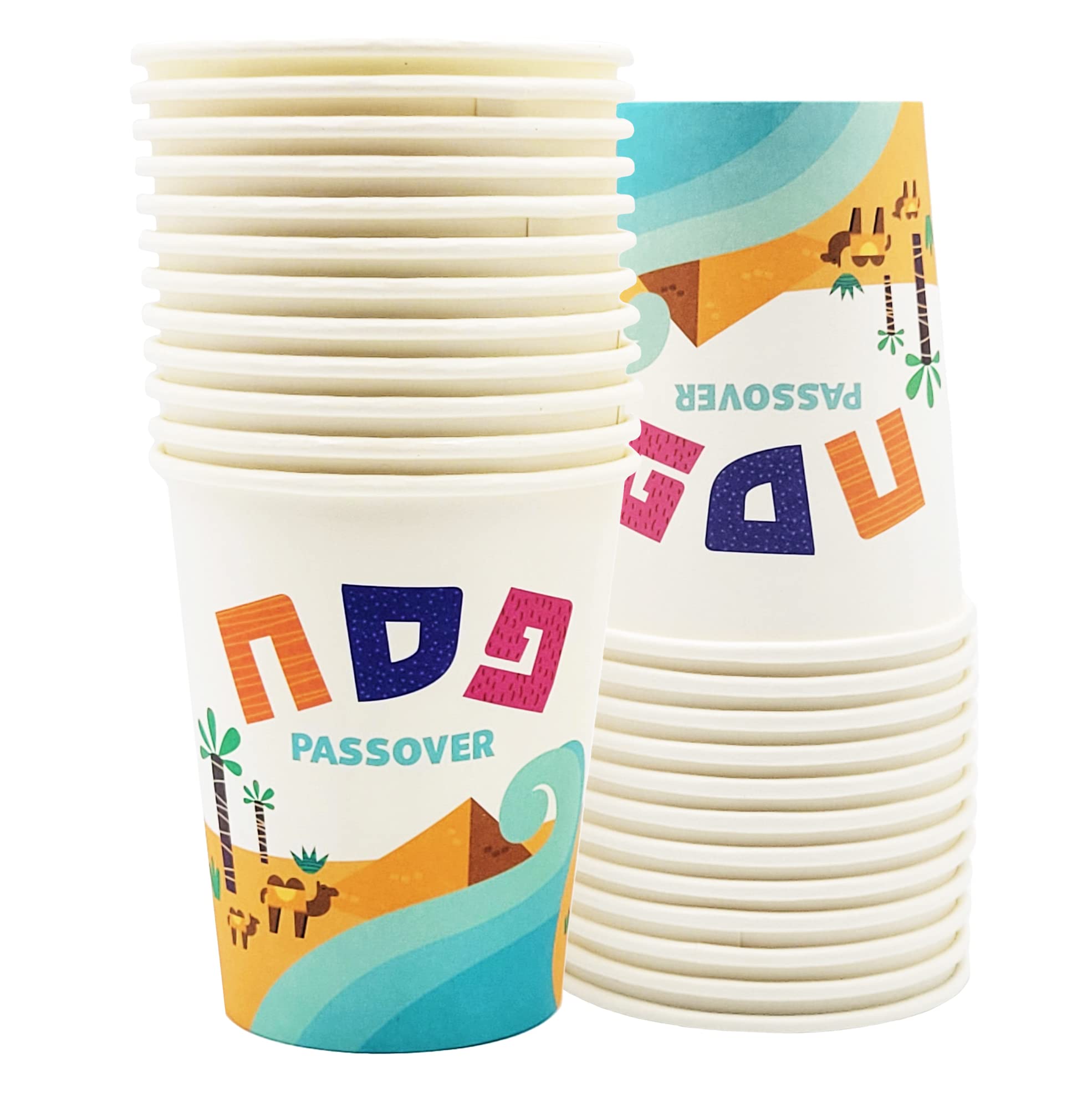 Passover Disposable Seder Plate Set - Ten Plagues Design - 9" and 7" Plates, Cups, Napkins, and Place Cards, 120 Piece Set, Serves 24 People