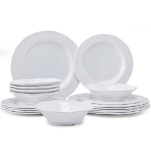 lehaha basic white melamine dinnerware sets, 18 piece melamine dishes set, service for 6, plates and bowls sets great for indoor and outdoor use, dishwasher safe…