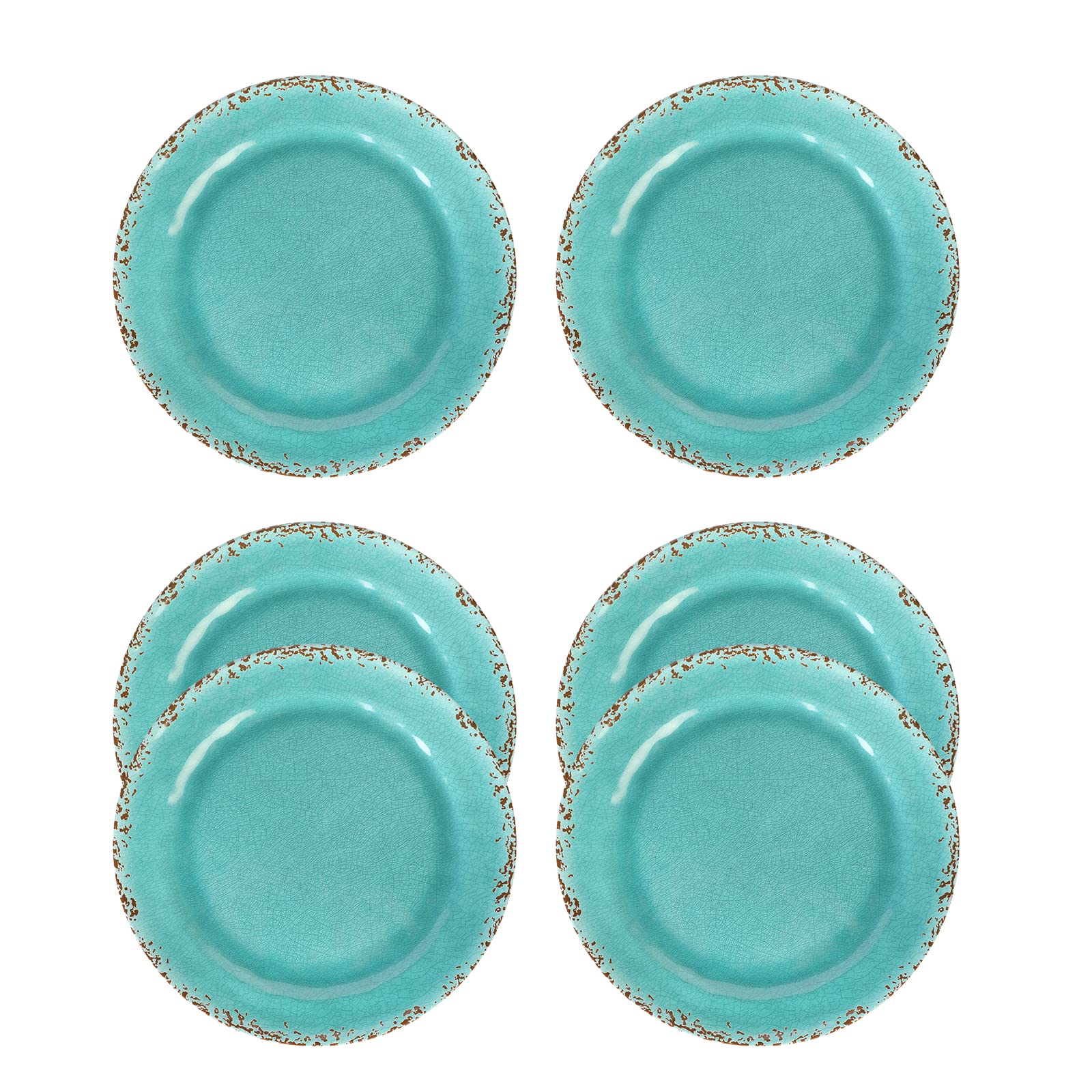 LOK-OSEMILE Gourmet Art Crackle 10 Inch Melamine Dinner Plates Set of 6 Aquamarine