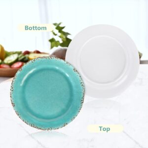 LOK-OSEMILE Gourmet Art Crackle 10 Inch Melamine Dinner Plates Set of 6 Aquamarine