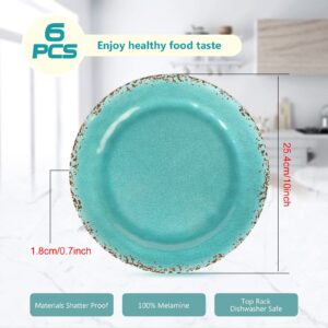 LOK-OSEMILE Gourmet Art Crackle 10 Inch Melamine Dinner Plates Set of 6 Aquamarine