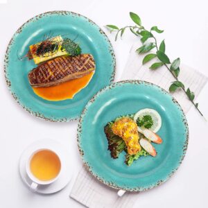 LOK-OSEMILE Gourmet Art Crackle 10 Inch Melamine Dinner Plates Set of 6 Aquamarine