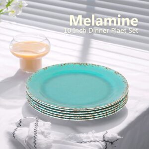 LOK-OSEMILE Gourmet Art Crackle 10 Inch Melamine Dinner Plates Set of 6 Aquamarine