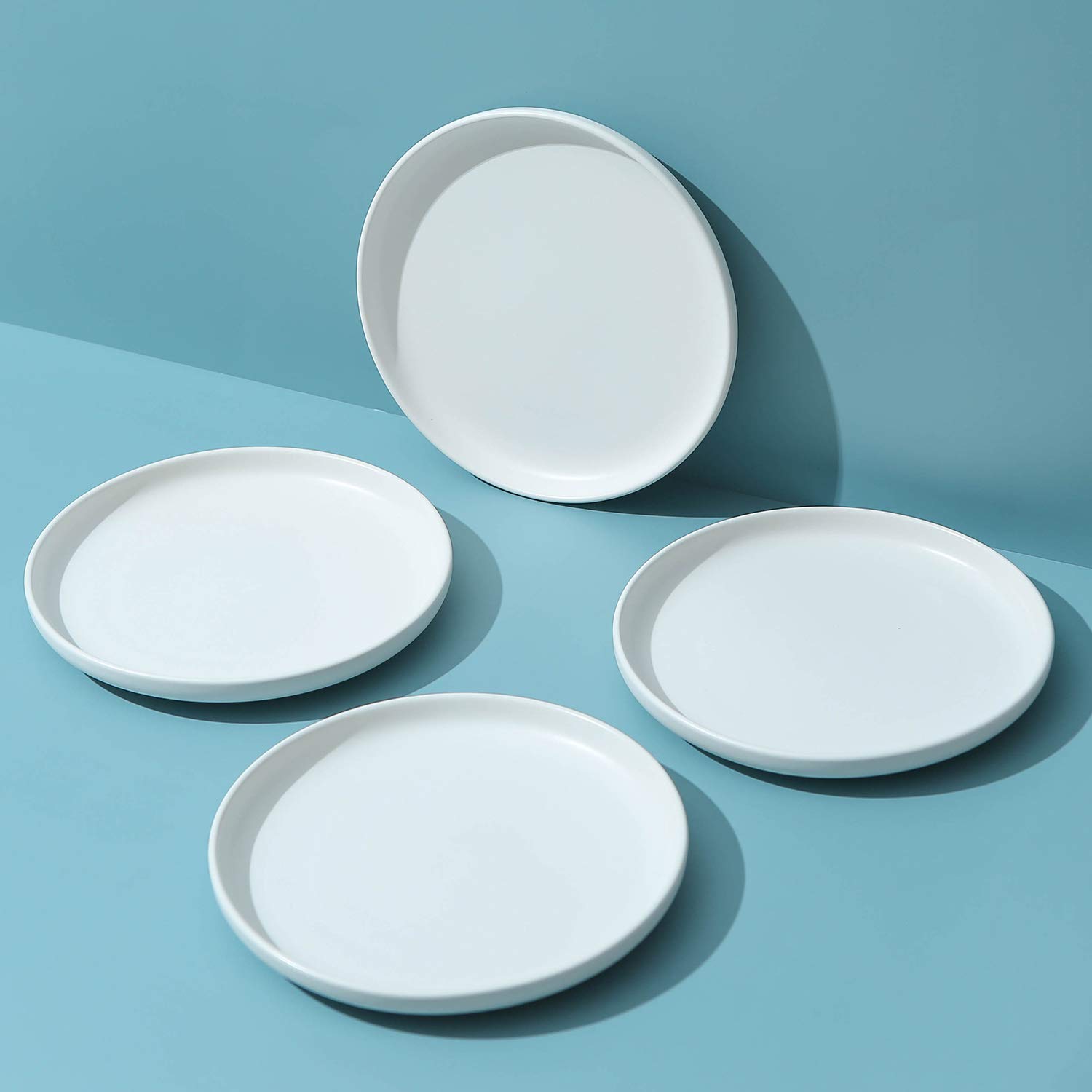 Swuut Matte Ceramic Appetizer Plates 6 Inch,Small Mini Dessert Plates Set of 4,Microwave and Oven Safe Snack,Bread,Butter Dessert,Pie,Cake Plates Cat Dishes(6 inch, White)