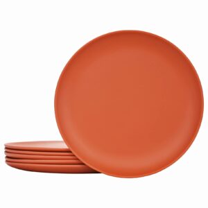 tp 10" melamine dinner plates, 6-piece plate set unbreakable serving dishes for indoors and outdoors, unbreakable dinner service for 6, matte-orange red