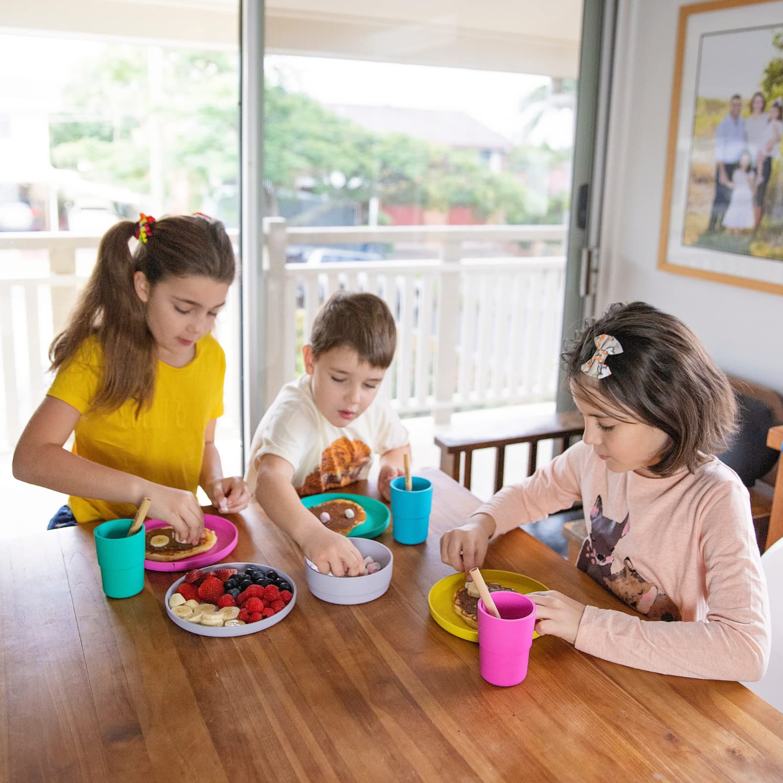 BOBO&BOO Plant-Based Dinnerware Set for Kids | Microwave & Dishwasher Safe | BPA & Melamine Free | Reusable Kids 3 Piece Set Cup, Plate and Bowl - TROPICAL