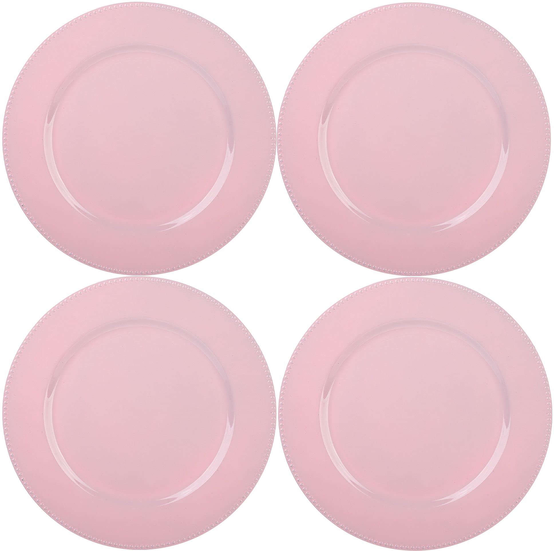 Palais Dinnerware 'Plaque De Charge' Collection - 13" Elegant Charger Plate (4, Pink with Bead Finish)