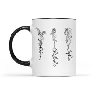 custom birth month birth flower accent mug, personalized plant mom mug, mother's day gift, mother's day mug from kids son daughter mom's garden