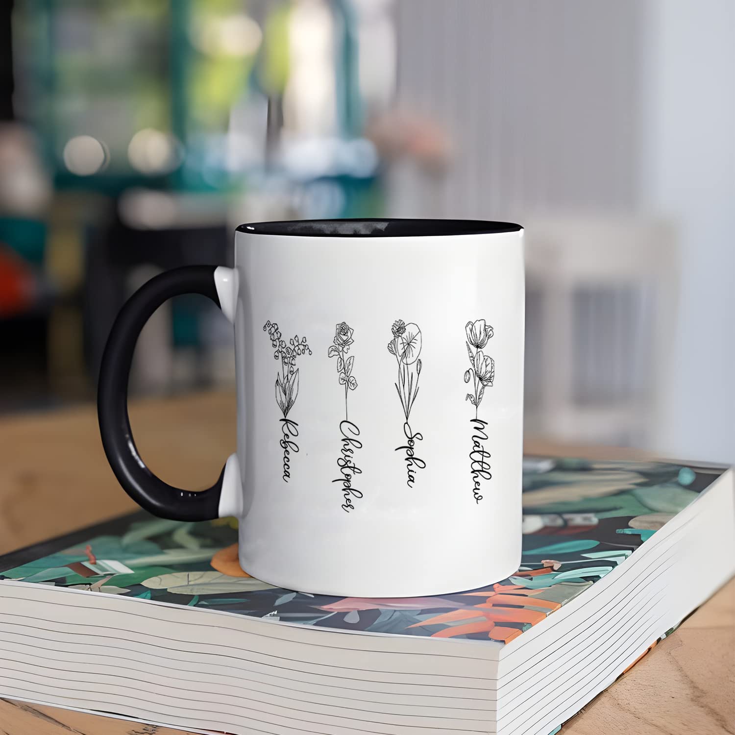 Custom Birth Month Birth Flower Accent Mug, Personalized Plant Mom Mug, Mother's Day Gift, Mother's Day Mug From Kids Son Daughter Mom's Garden