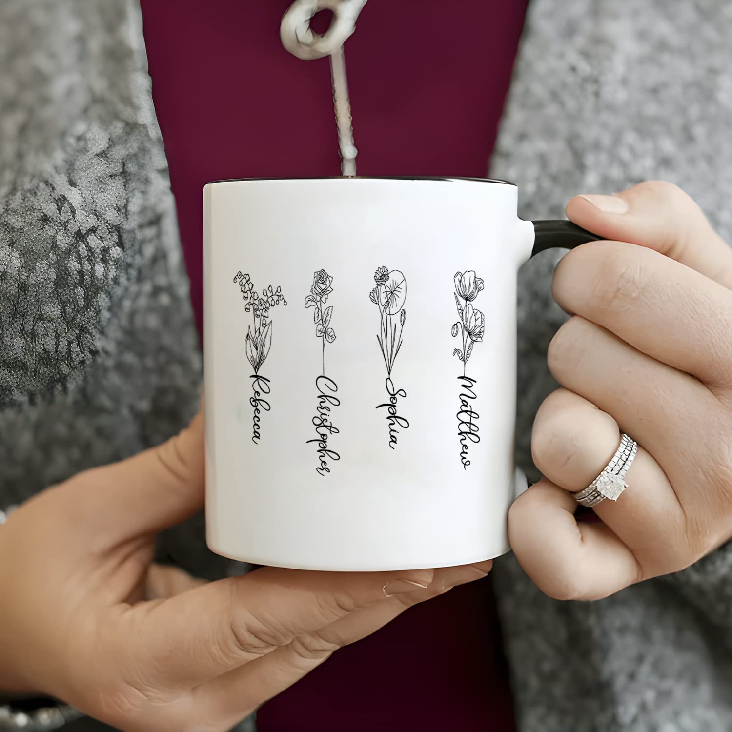 Custom Birth Month Birth Flower Accent Mug, Personalized Plant Mom Mug, Mother's Day Gift, Mother's Day Mug From Kids Son Daughter Mom's Garden