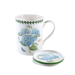 Portmeirion Home & Gifts Hydrangea Motif Mug and Coaster Set, Porcelain, Multi-Colour, 8.5 x 12 x 10.5 cm