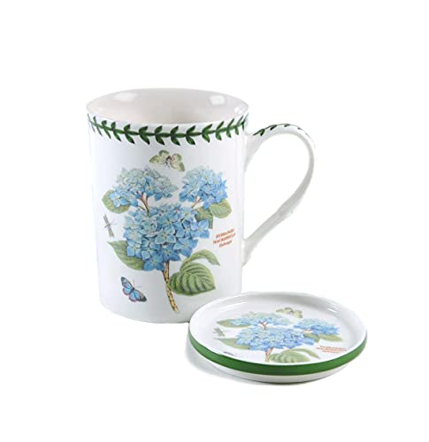 Portmeirion Home & Gifts Hydrangea Motif Mug and Coaster Set, Porcelain, Multi-Colour, 8.5 x 12 x 10.5 cm