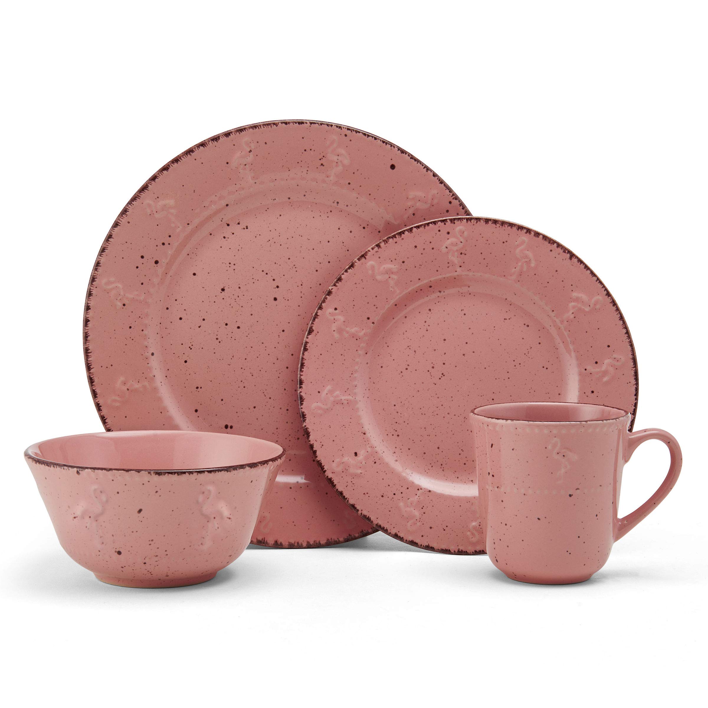 Pfaltzgraff Pink Flamingo 16 Piece Dinnerware Set, Service For 4, Pink