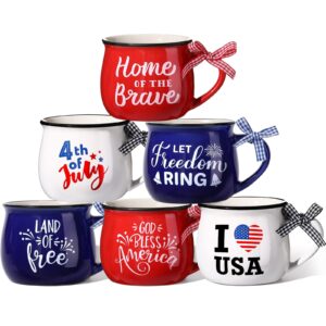 zubebe 6 pieces patriotic coffee mugs 4th of july ceramic cups tumbler hot cocoa mugs gift set for independence day tiered tray coffee bar decorations (patriotic)