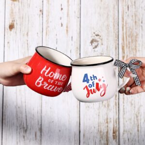 Zubebe 6 Pieces Patriotic Coffee Mugs 4th of July Ceramic Cups Tumbler Hot Cocoa Mugs Gift Set for Independence Day Tiered Tray Coffee Bar Decorations (Patriotic)