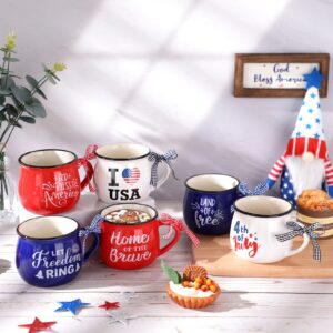 Zubebe 6 Pieces Patriotic Coffee Mugs 4th of July Ceramic Cups Tumbler Hot Cocoa Mugs Gift Set for Independence Day Tiered Tray Coffee Bar Decorations (Patriotic)
